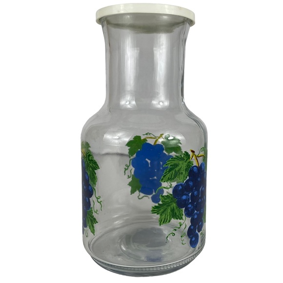 Vintage Cottage-core Blown Glass Painted Grape Juice Lid Vines Indonesian Large - Picture 10 of 12